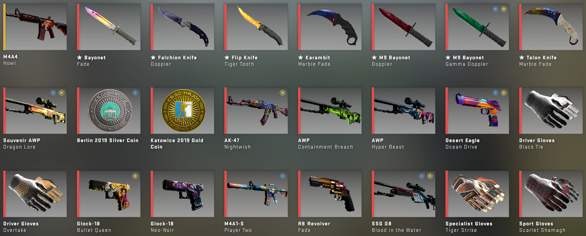 CSGO inventory with skins added by an inventory changer