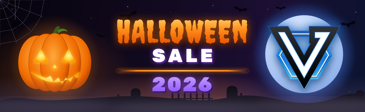 Halloween Sale 2026 promotional banner featuring an AI-generated carved pumpkin next to the company logo on a dark background.